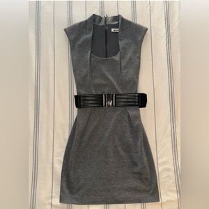 MYSTIC Gray Mini Dress with Black Belt